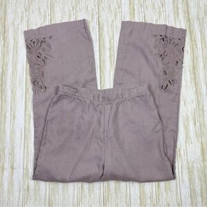 Soft Surroundings Purple Lace Hem 100% Linen Pants
